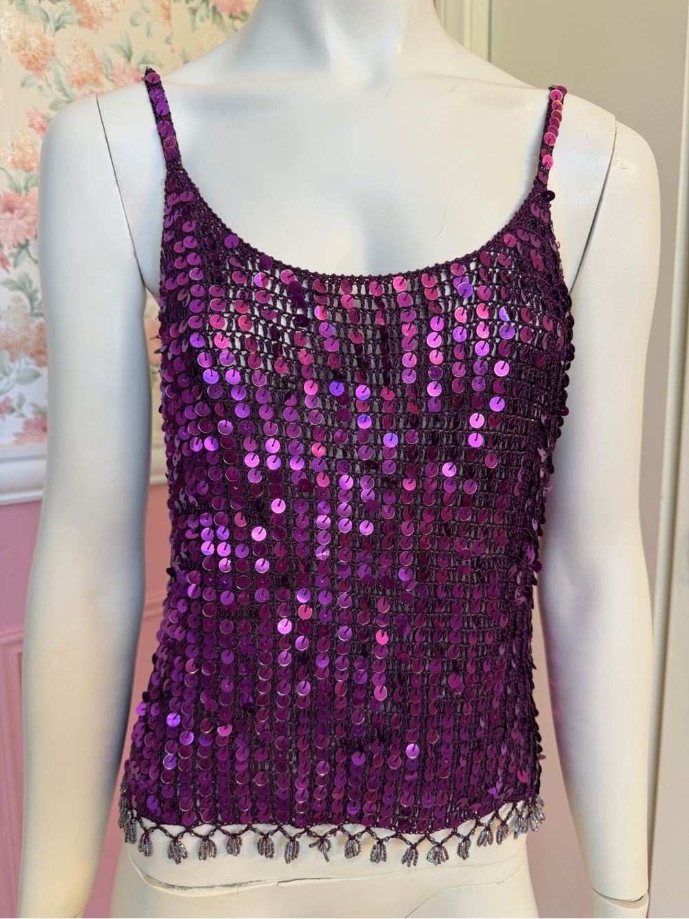 Y2K purple  Sequin Spaghetti-Strap Tank Top - Women